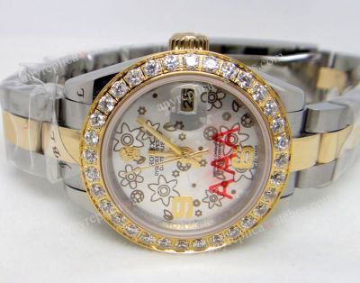 Replica ROLEX Datejust 2-Tone Silver Flower Diamond Ladies Watch